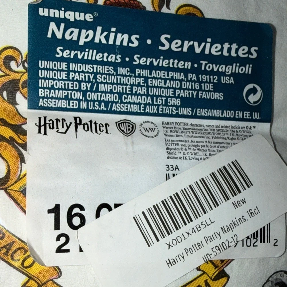Harry Potter Hogwarts Crest Party Napkins 16ct Wizarding World Unique Industries